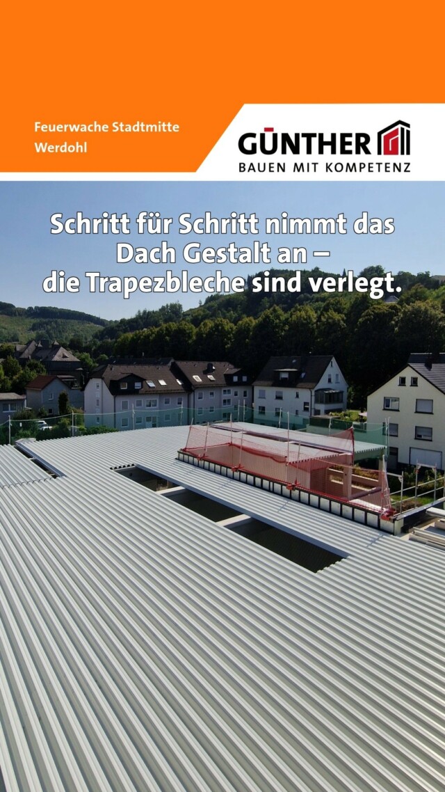 Schritt für Schritt nimmt das Dach Gestalt an – 
die Trapezbleche sind verlegt.

#BauunternehmungGUENTHER
#BauenMitKompetenz
#KommInsGüntherTeam
#Azubi
#Ausbildung
#Karriere
#DualesStudium
#Maurer
#Stahlbetonbauer
#Hochbau
#Tiefbau
#Fertigteilbau
#Fertigteilwerk
#Betonfertigteilwerk
#Handwerk
#Siegen
#Siegenwittgenstein
#Netphen
#kreuztal
#Siegerland
#Tischler
#schreiner
#Zimmermann
#Werdohl
#Feuerwache