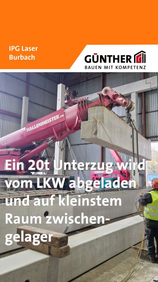 Ein 20t Unterzug wird vom LKW abgeladen und auf kleinstem Raum zwischen- gelagert.

#BauunternehmungGUENTHER
#BauenMitKompetenz
#KommInsGüntherTeam
#Azubi
#Ausbildung
#Karriere
#DualesStudium
#Maurer
#Stahlbetonbauer
#Hochbau
#Tiefbau
#Fertigteilbau
#Fertigteilwerk
#Betonfertigteilwerk
#Handwerk
#Siegen
#Siegenwittgenstein
#Netphen
#Siegerland
#Burbach
#LaserD24