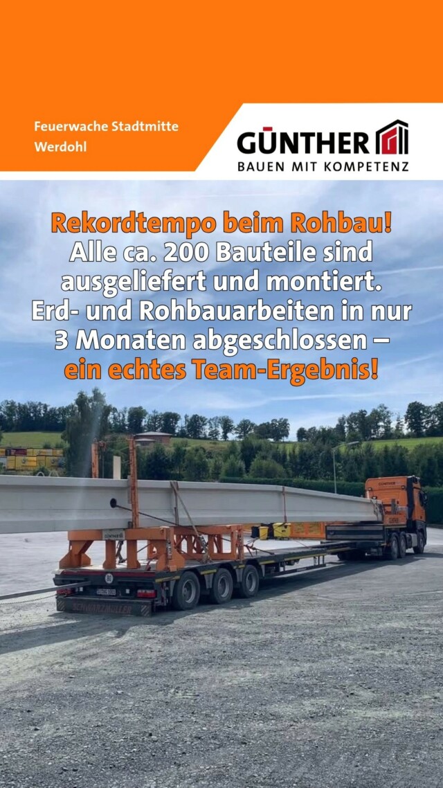 Rekordtempo beim Rohbau!  Alle ca. 200 Bauteile sind ausgeliefert und montiert.
Erd- und Rohbauarbeiten in nur 3 Monaten abgeschlossen –
ein echtes Team-Ergebnis! 

#BauunternehmungGUENTHER
#BauenMitKompetenz
#KommInsGüntherTeam
#Azubi
#Ausbildung
#Karriere
#DualesStudium
#Maurer
#Stahlbetonbauer
#Hochbau
#Tiefbau
#Fertigteilbau
#Fertigteilwerk
#Betonfertigteilwerk
#Handwerk
#Siegen
#Siegenwittgenstein
#Netphen
#Kreuztal
#Siegerland
#Tischler
#schreiner
#Zimmermann
#Werdohl
#Feuerwache
#Feuerwehr