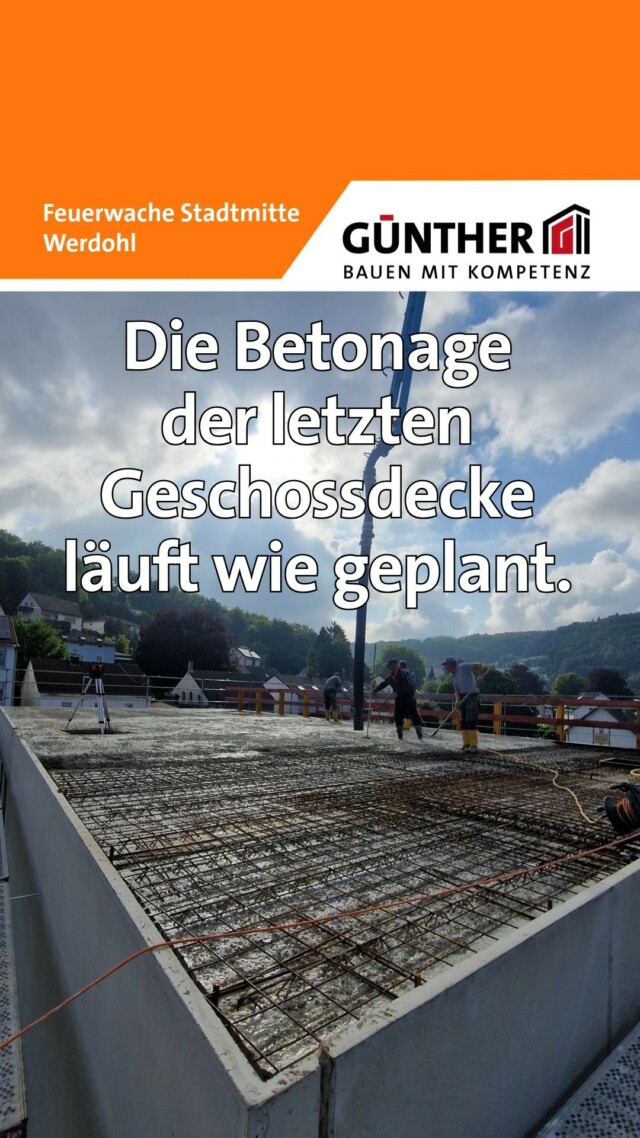 Die Betonage der letzten Geschossdecke läuft in Werdohl wie geplant.

#BauunternehmungGUENTHER
#BauenMitKompetenz
#KommInsGüntherTeam
#Azubi
#Ausbildung
#Karriere
#DualesStudium
#Maurer
#Stahlbetonbauer
#Hochbau
#Tiefbau
#Fertigteilbau
#Fertigteilwerk
#Betonfertigteilwerk
#Handwerk
#Siegen
#Siegenwittgenstein
#Netphen
#kreuztal
#Siegerland
#Tischler
#schreiner
#Zimmermann
#Werdohl
#Feuerwache