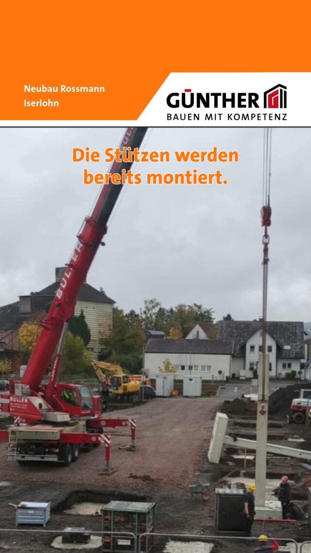 Die Stützen werden bereits montiert.

#BauunternehmungGUENTHER
#BauenMitKompetenz
#KommInsGüntherTeam
#Azubi
#Ausbildung
#Karriere
#DualesStudium
#Maurer
#Stahlbetonbauer
#Hochbau
#Tiefbau
#Fertigteilbau
#Fertigteilwerk
#Betonfertigteilwerk
#Handwerk
#Siegen
#Siegenwittgenstein
#Netphen
#Kreuztal
#siegerland 
#iserlohn 
#rossmann