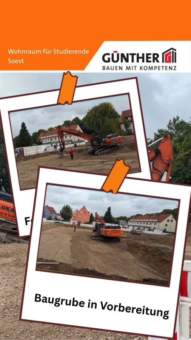 In Soest gehen der Erdarbeiten weiter. Genau hier entsteht bald moderner Wohnraum für Studierende mit 50 Studentenappartements und Gemeinschaftsräumen – schlüsselfertig umgesetzt durch uns als Generalunternehmer.

#BauunternehmungGUENTHER
#BauenMitKompetenz
#KommInsGüntherTeam
#studentenleben
#Studium
#Bauvorhaben
#klimafreundlich
#Azubi
#Ausbildung
#Karriere
#Fertigteilwerk
#Betonfertigteilwerk
#Handwerk
#Siegen
#Siegenwittgenstein
#Netphen
#Soest